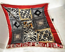 Load image into Gallery viewer, Fendi Zucca Logo Pattern Scarf Stole 100% Silk White Black Red Italy Made 89cm
