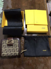 Load image into Gallery viewer, FENDI FF Zucca Compact Wallet Zip Around Snap Button Brown Canvas w/Box Italy
