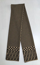 Load image into Gallery viewer, Fendi Auth. Zucca Logo Striped Stole Muffler 100% Wool 40x170cm Black Beige
