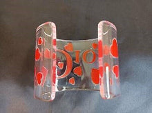 Load image into Gallery viewer, Christian Dior Vintage Logo Heart Clear Plastic Red Bangle Bracelet Accessory

