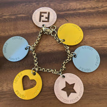 Load image into Gallery viewer, FENDI Coin Motifs Chain Bangle FF Logo Heart Star Gold Blue BRACELET Italy w/Box
