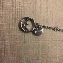 Load image into Gallery viewer, FENDI Authentic LONG NECKLACE F LOGO CIRCLE Charm RHINESTONE Made in Italy w/Box
