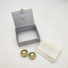 Load image into Gallery viewer, Christian Dior Circle CD Logo Pearl Earrings Clip On Gold Plated GP Accessory
