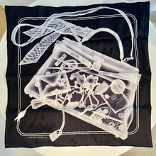Load image into Gallery viewer, HERMES Paris Auth. Carre 70 100% Silk PLEASE CHECK IN Scarf Stole Black w/Box
