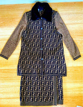 Load image into Gallery viewer, Fendi Vintage Zucca Pattern Wool 100% Knit Suit Fur Collar Wrap Skirt Size 38

