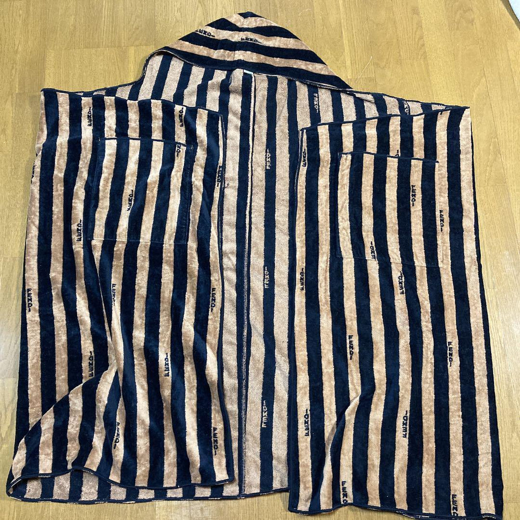 Fendi Bathrobe Hooded Gown Striped Logo Cotton 100% Bath Supply Unisex Size S