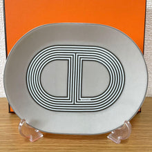 Load image into Gallery viewer, Hermes Paris Rallye 24 Oval Mini Plate 2 Pieces Gray15x12cm Porcelain w/Box
