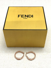 Load image into Gallery viewer, Fendi Auth. FF Logo Hoop Earrings Pierce Brassy Color Lever Back Accessory w/Box
