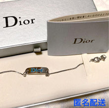 Load image into Gallery viewer, Christian Dior Logo Plate Blue Letter Chain Bracelet Bangle Silver Plated w/Box
