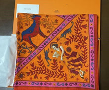 Load image into Gallery viewer, HERMES Carre 140 Cashmere Silk Stole Shawl Peuple Du Vent Orange Multicolor
