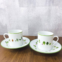 Load image into Gallery viewer, Hermes Porcelain Nile Lotus Demitasse Cup Saucer Set of 2 White Green Tableware
