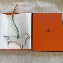 Load image into Gallery viewer, Hermes Dachshund Dog Reversible Bag Charm Petit Ash Leather White Brown w/Box
