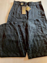 Load image into Gallery viewer, Fendi Ladies Long Pants Zucca Logo Pattern Black Cotton Italy Made 28 Inch
