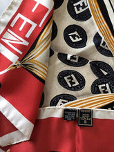 Load image into Gallery viewer, Fendi Zucca Logo Pattern Scarf Stole 100% Silk White Black Red Italy Made 89cm
