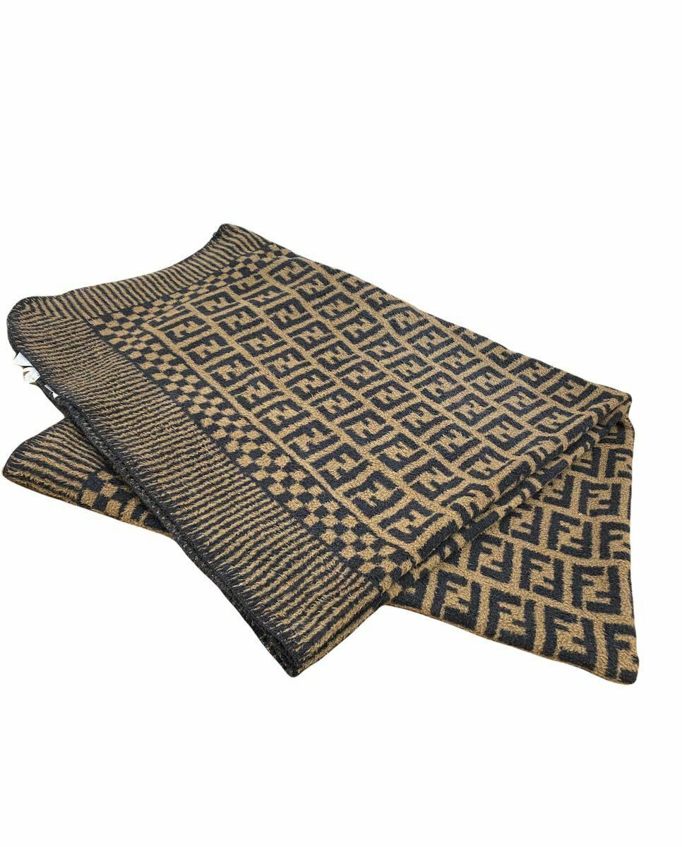 Fendi Auth. Zucca Logo Pattern Blanket Throw Multicover Cotton Silk 140×210cm