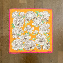 Load image into Gallery viewer, HERMES Paris Carre 45 Handkerchief Mini Scarf Silk 100% Peony Flower Orange Pink
