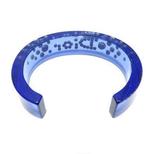 Load image into Gallery viewer, Christian Dior Vintage Logo Rhinestone Clear Blue Plastic Charm Bangle Bracelet
