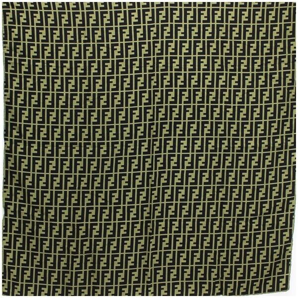 Fendi Vintage Zucca Logo Scarf Stole Green Black 100% Silk Italy Made 86×84cm