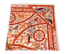 Load image into Gallery viewer, HERMES Paris Carre 140 Cashmere Silk Stole Shawl Peuple Du Vent Orange Multi
