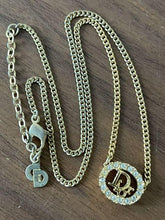 Load image into Gallery viewer, Christian Dior Vintage Logo Necklace &amp; Earrings Set Gold Charm Accessory w/Box
