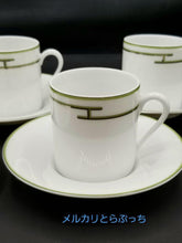 Load image into Gallery viewer, Hermes Paris Rhythm Rythme Demitasse Cup &amp; Saucer Set of 4 Porcelain White Green
