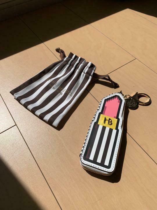 Henri Bendel New York LIPSTICK Design Coin Case Purse Bag Charm w/Stripe Bag