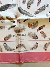 Load image into Gallery viewer, Hermes Paris Carre 90 Silk 100% Scarf Stole Feather Plumes Pink Border Accessory
