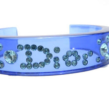 Load image into Gallery viewer, Christian Dior Vintage Logo Rhinestone Clear Blue Plastic Charm Bangle Bracelet
