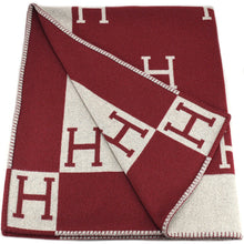 Load image into Gallery viewer, HERMES Paris Avalon Blanket Throw H Pattern Bordeaux Wool &amp; Cashmere 134×164cm
