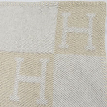 Load image into Gallery viewer, HERMES Paris Plaid Avalon Blanket Throw Wool Cashmere Blend Beige 134.5 x 166cm
