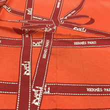 Load image into Gallery viewer, HERMES Paris Carre 45 Handkerchief Mini Scarf Silk 100% Bolduc Ribbon Orange Red
