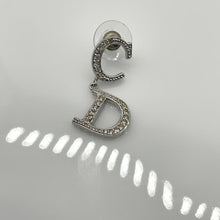 Load image into Gallery viewer, Christian Dior CD Logo Rhinestone Motif Silver Tone Drop Dangle Pierced Earrings
