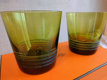 Load image into Gallery viewer, HERMES Paris Rock Green Glass Cup Pair Set of 2 Tumbler Tableware w/Box
