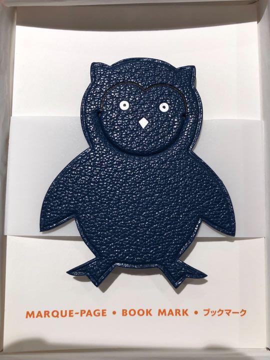 Hermes Paris Authentic Pikabook Blue Leather Owl Shaped Bookmark Accessory w/Box