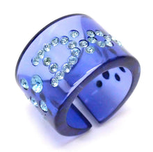 Load image into Gallery viewer, CHRISTIAN DIOR Logo Rhinestone Clear Blue Acrylic Finger Ring Size 9 Accessory
