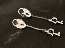 Load image into Gallery viewer, Christian Dior Heart Cadena Logo Key Dangle Pierce Earrings Silver Accessory
