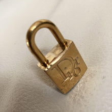 Load image into Gallery viewer, Christian Dior Logo Cadena Padlock &amp; Key Gold Plated Brass Pendant Top Charm
