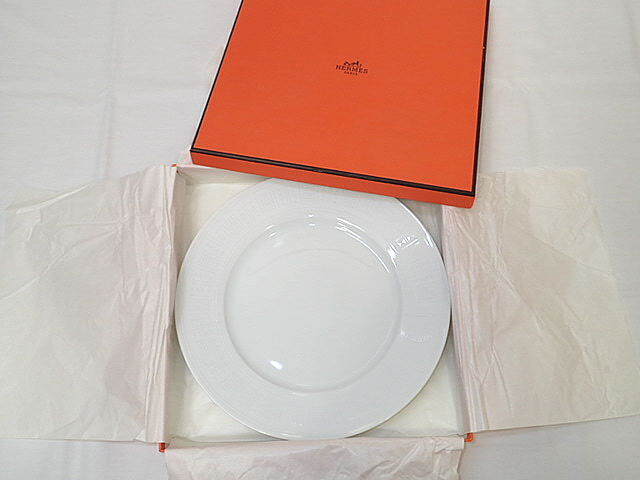 Hermes Paris Authentic Egée Dinner Plate D27cm White Porcelain Tableware w/Box