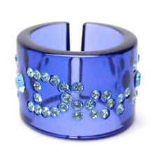 Load image into Gallery viewer, CHRISTIAN DIOR Logo Rhinestone Clear Blue Acrylic Finger Ring Size 9 Accessory
