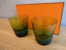Load image into Gallery viewer, HERMES Paris Rock Green Glass Cup Pair Set of 2 Tumbler Tableware w/Box
