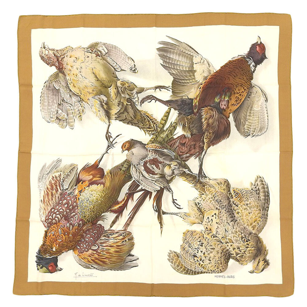 Hermes Paris Carre 90 Silk 100% Scarf Stole Belle Chasse Brown Vintage Accessory