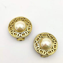 Load image into Gallery viewer, Christian Dior Circle CD Logo Pearl Earrings Clip On Gold Plated GP Accessory
