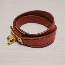 Load image into Gallery viewer, HERMES Paris Kelly Bag Clasp Bracelet Bangle Brown Leather Gold Tone Toggle 36cm
