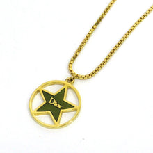 Load image into Gallery viewer, Christian Dior Circle Green Star Logo Chain Necklace Pendant Gold Plated 43Ovecm

