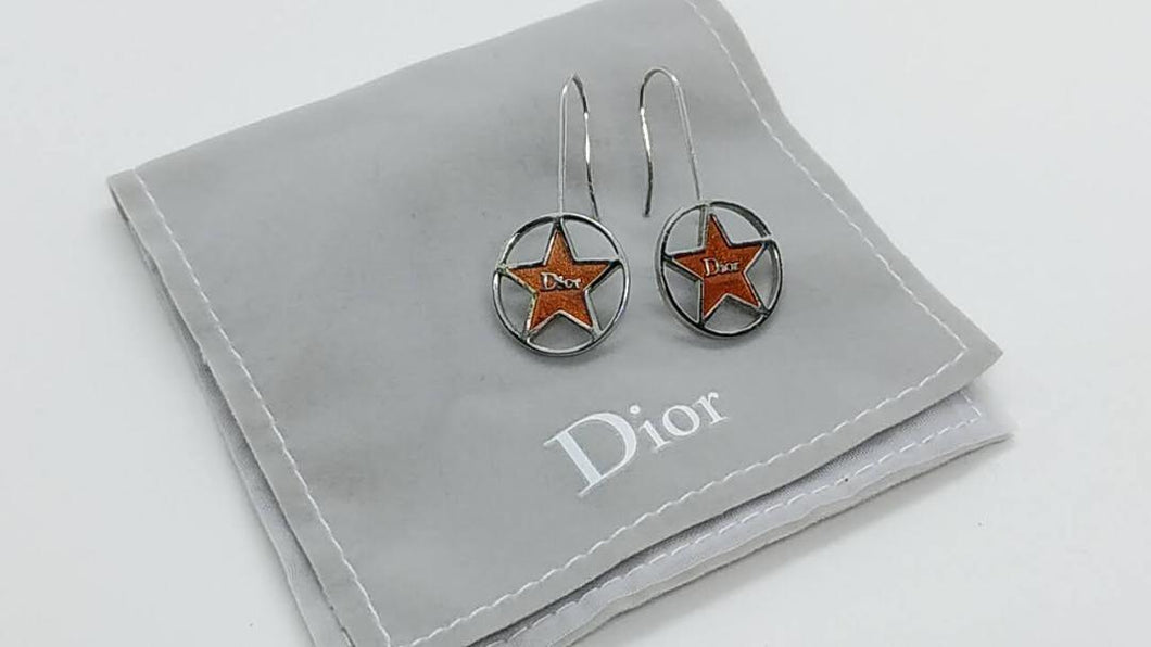 Christian Dior Circle Star Logo Pierce Earrings Hook Silver Plated GP Accessory