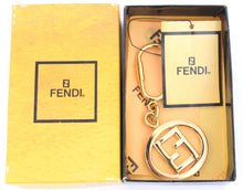 Load image into Gallery viewer, Fendi Circle FF Zucca Key Holder Keyring Key Chain Bag Charm Gold Plated w/Box

