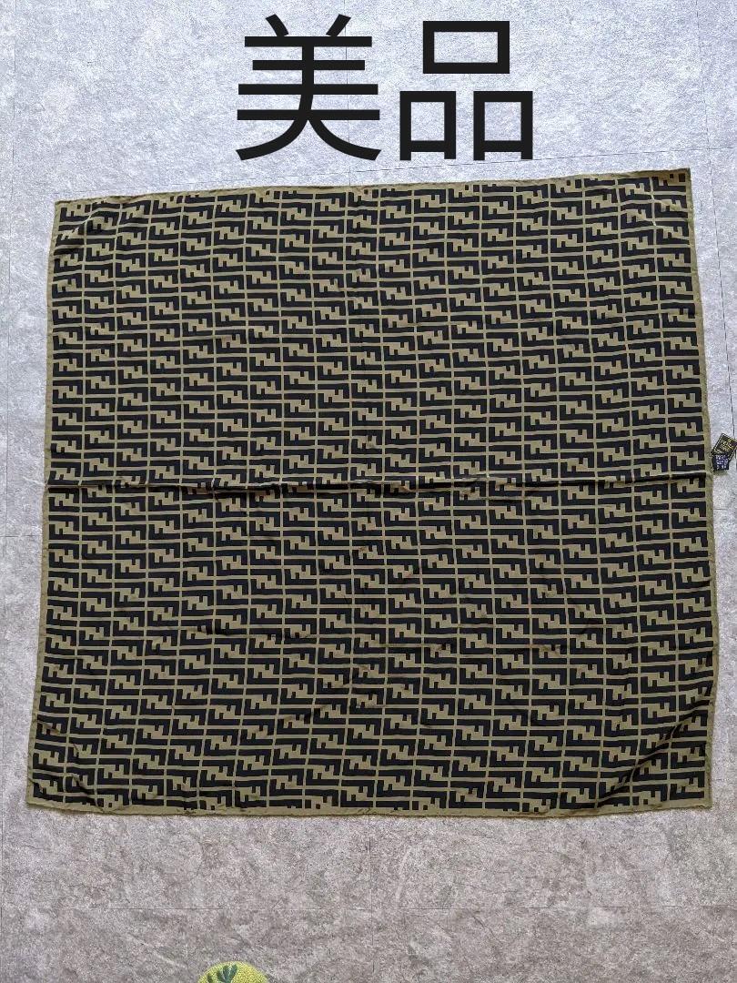 Fendi Vintage Zucca Logo Scarf Stole Brown Black 100% Silk Italy Made 82x77 cm