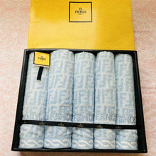 Load image into Gallery viewer, Fendi Authentic FF Logo Zucca Wash Towels 5 Pieces Set Cotton 100% Blue w/Box
