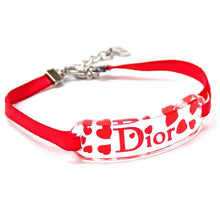 Load image into Gallery viewer, Christian Dior Logo Heart Plate Strap Bracelet Bangle Clear Plastic Red Women
