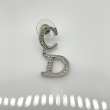 Load image into Gallery viewer, Christian Dior CD Logo Rhinestone Motif Silver Tone Drop Dangle Pierced Earrings
